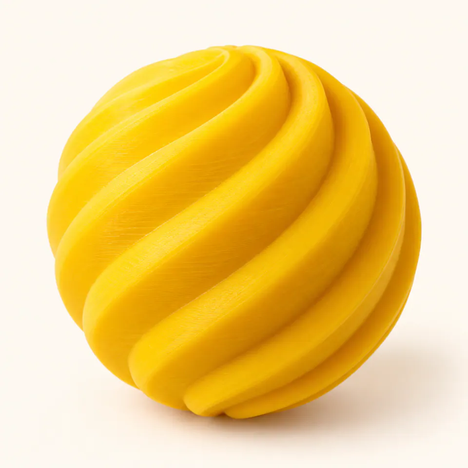 Bola sensorial amarela com sulcos em espiral